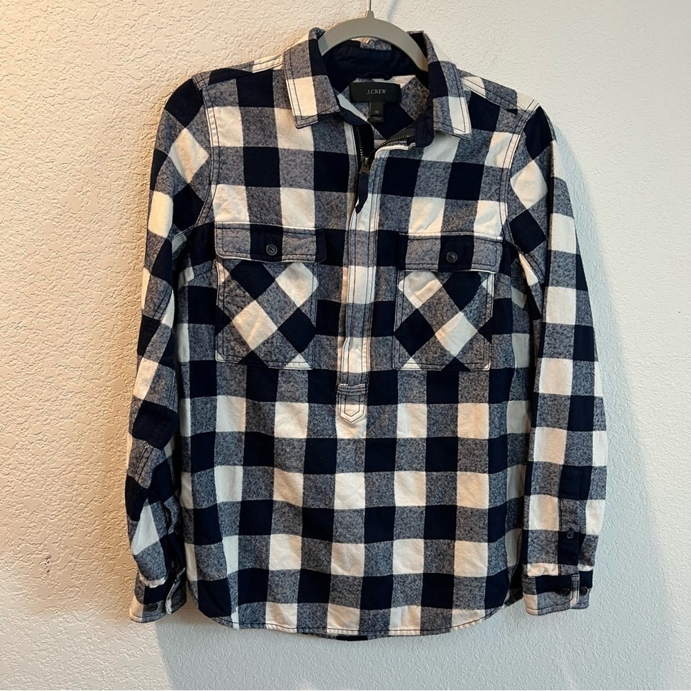 Women’s J. Crew blue plaid flannel half zip pullover top size XS